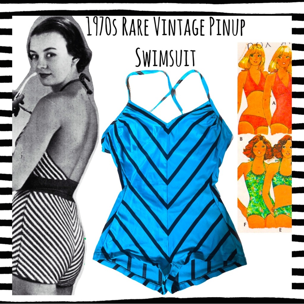 1970s Rare Vintage Pinup Swimsuit S/M see measurements***